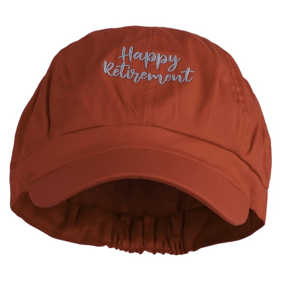 Happy Retirement Embroidered Cotton Elastic Newsboy Cap - Red OSFM