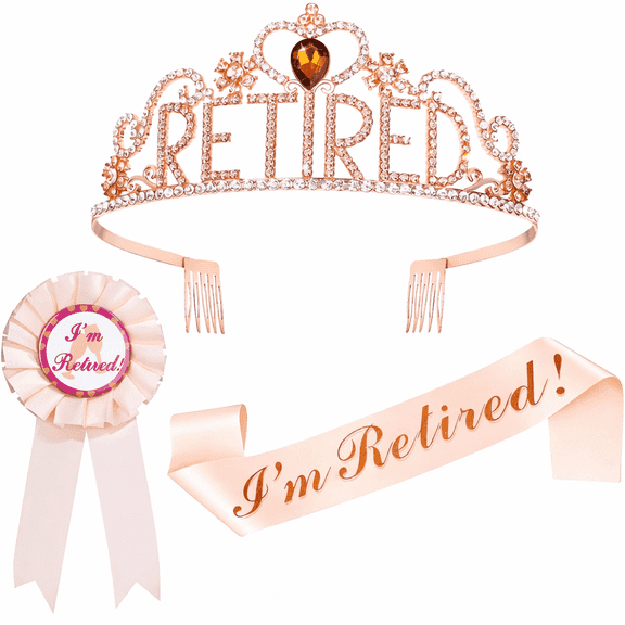 Retirement Gift Set for Women, Tiara Crown, Brooch and Sash for Retirement Party, Teacher, Nurse and Coworker Gifts