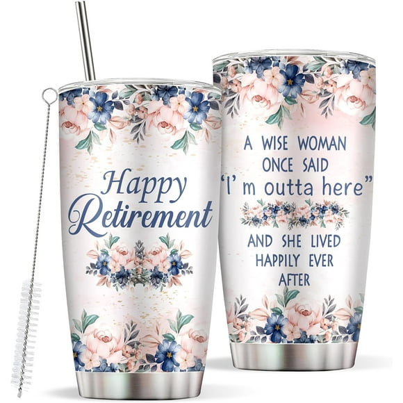 Happy Retirement Gifts for Women, Stainless Steel Coffee Tumbler 20oz, Retirement Gifts for Teacher Police Nurse Doctor, I`m Outta Here Goodbye Farewell Drinking Cups for Female Coworker