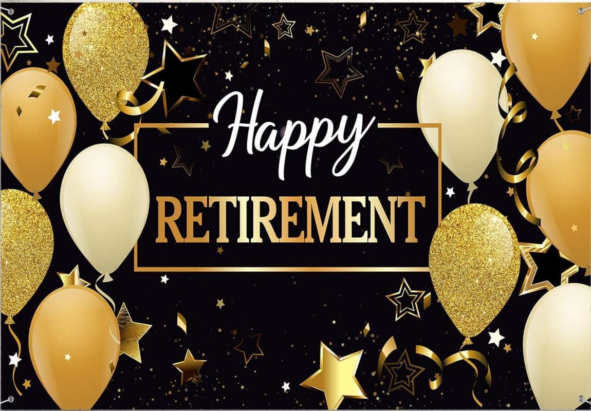 Happy Retirement Party Backdrop Black White Stripes Watercolor Flowers ...