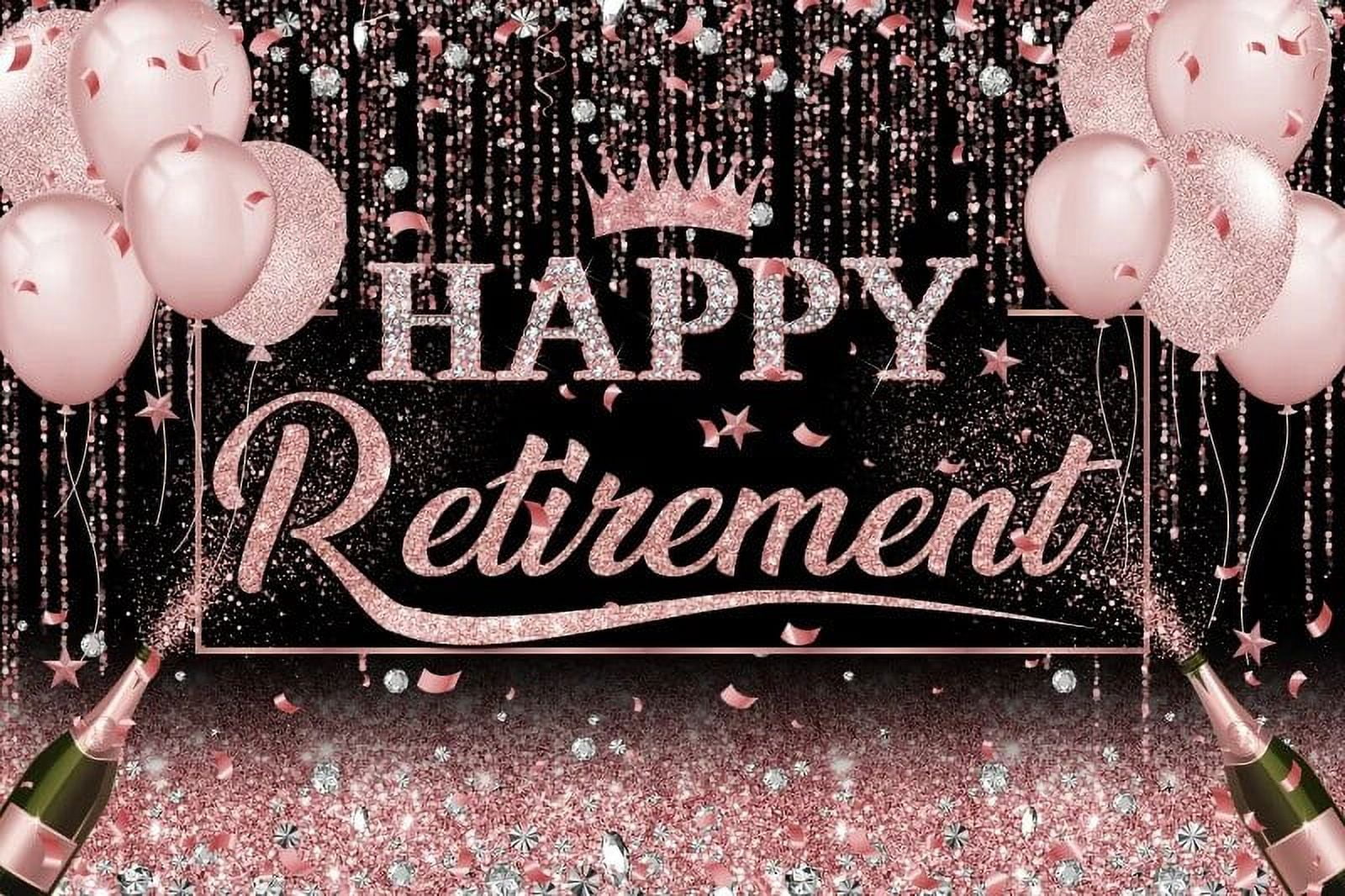 Happy Retirement Party Backdrop Rose Gold Glitter Pink Balloon ...