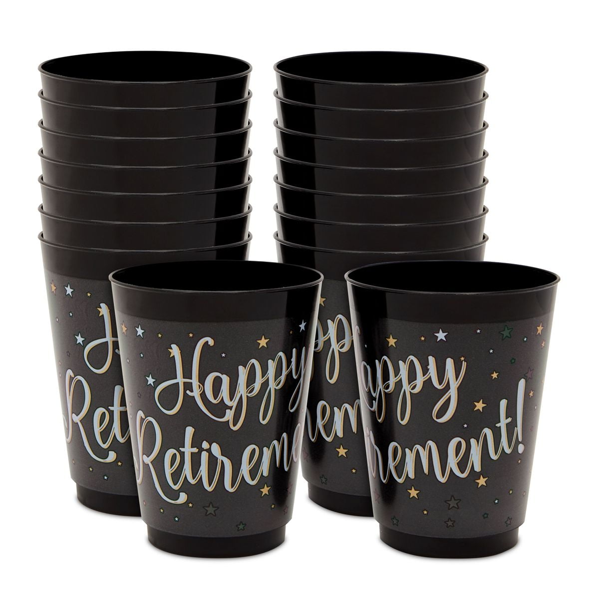 Sparkle and Bash Happy Retirement Party Decorations, Black Plastic Cups (16  oz, 16 Pack)