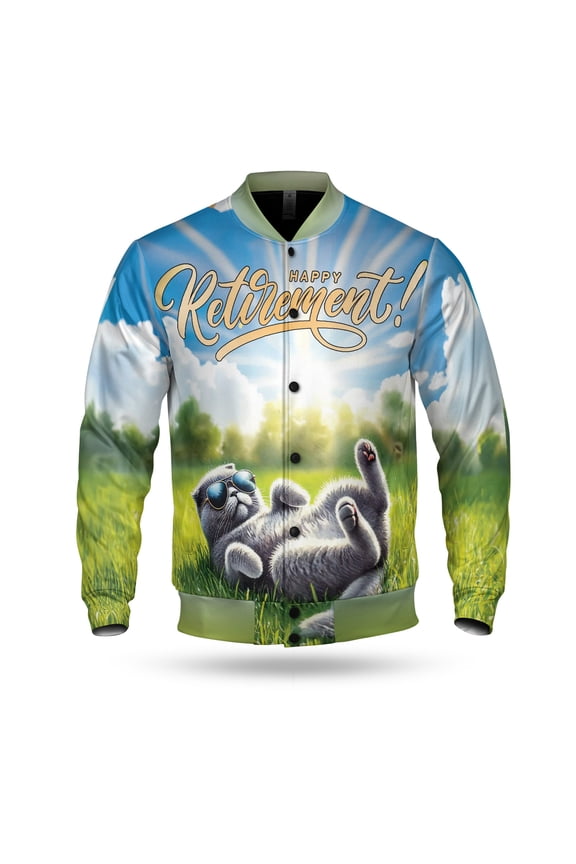 Happy Retirement with Scottish Fold Enjoy Life Rest Time All Over Print 3D Baseball Jacket Cat Lover Kitten Owner Gifts Bomber Jacket Softball - 02027