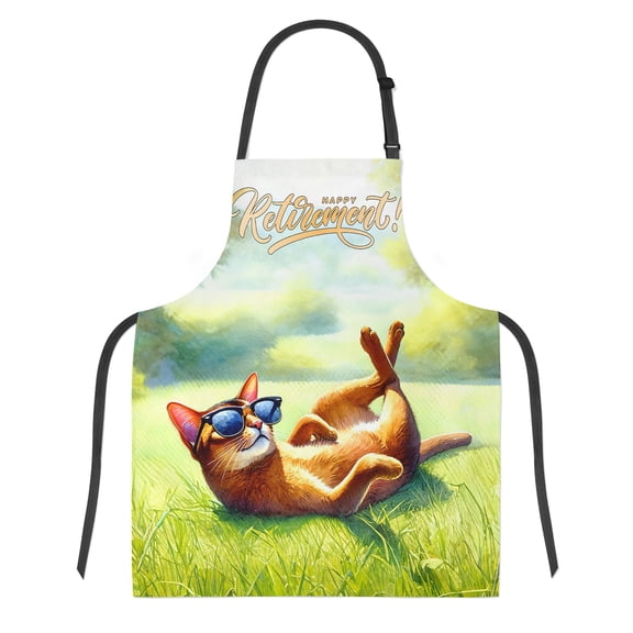 Happy Retirement with Abyssinian Enjoy Life Rest Time Apron Cat Lover Kitten Owner Gifts for Cooking Grilling Baking Painting Gardening - 02027