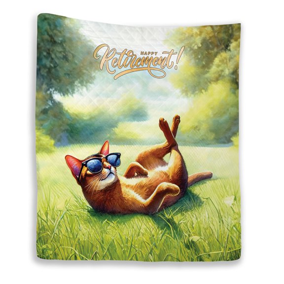 Happy Retirement with Abyssinian Enjoy Life Rest Time Quilt Blanket Cat Lover Kitten Owner Gifts Cozy Comforter Throw Blanket - 02027