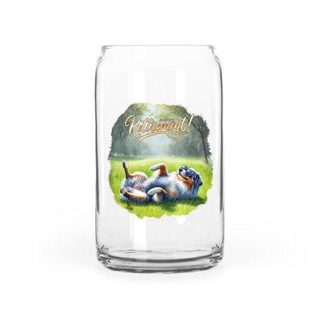 Happy Retirement with Australian Shepherd Enjoy Life Rest Time 16oz Glass Cup Mug Aussie Dog Lover Gifts Glass Can - 02027