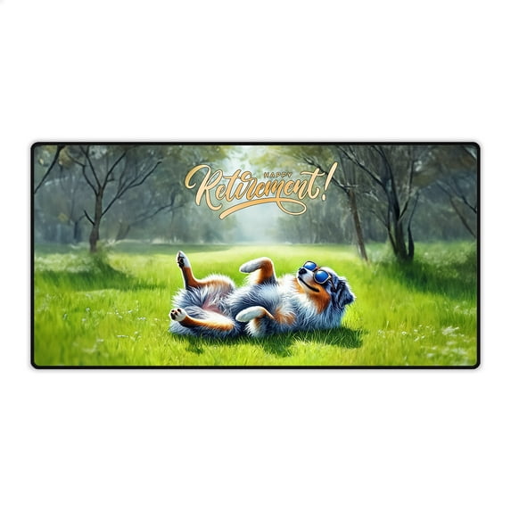 Happy Retirement with Australian Shepherd Enjoy Life Rest Time Desk Mat Full Keyboard Mouse Pad Aussie Dog Lover Gifts Large Mousepad - 02027