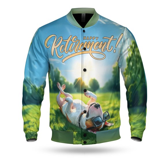 Happy Retirement with Bull Terrier Enjoy Life Rest Time All Over Print 3D Baseball Jacket Bully Dog Lovers Gifts Idea Bomber Jacket Softball - 02027
