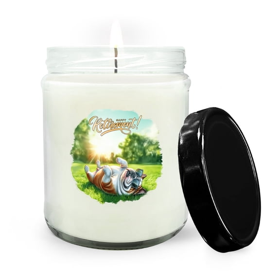 Happy Retirement with Bulldog Enjoy Life Rest Time Soy Wax Candle Dog Lover Gifts Idea 16oz White Vanilla Candle - 02027