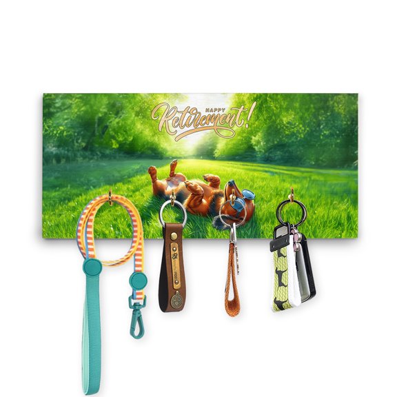 Happy Retirement with Dachshund Enjoy Life Rest Time Wood Key Holder Wiener Dog Lover Gifts Idea Wall-mounted Key Rack Home Decor - 02027
