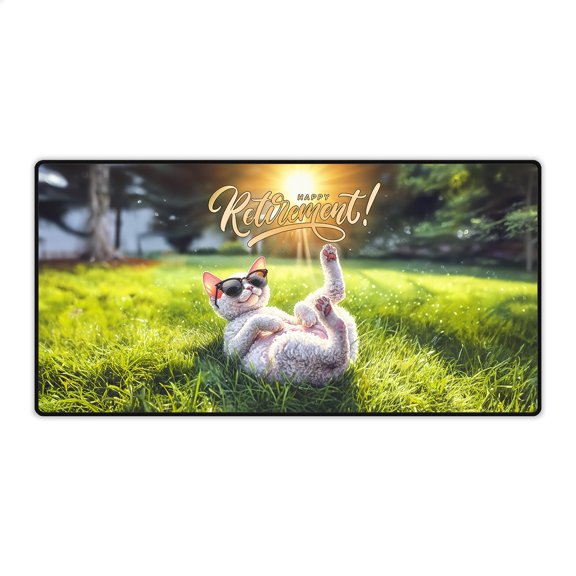 Happy Retirement with Devon Rex Enjoy Life Rest Time Desk Mat Full Keyboard Mouse Pad Cat Lover Kitten Owner Gifts Large Mousepad - 02027
