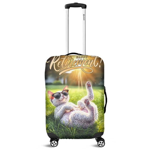 Happy Retirement with Devon Rex Enjoy Life Rest Time Travel Luggage Cover Cat Lover Kitten Owner Gifts Suitcase Dust Protective Decor - 02027