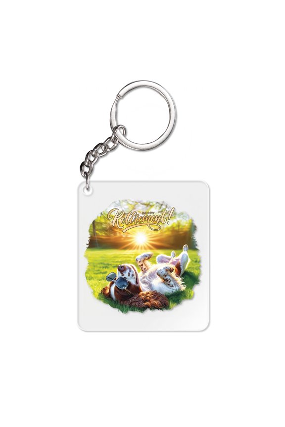Happy Retirement with English Springer Spaniel Enjoy Life Rest Time Acrylic Keychain Springers Dog Lover Gifts Collar Charm Tag Keyring - 02027