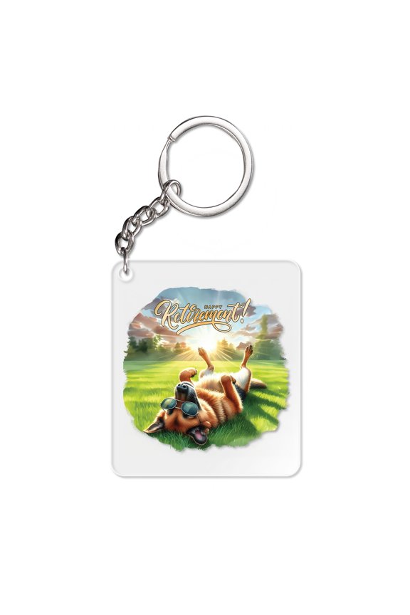 Happy Retirement with German Shepherd Enjoy Life Rest Time Acrylic Keychain Alsatian Dog Lover Gifts Collar Charm Tag Keyring - 02027