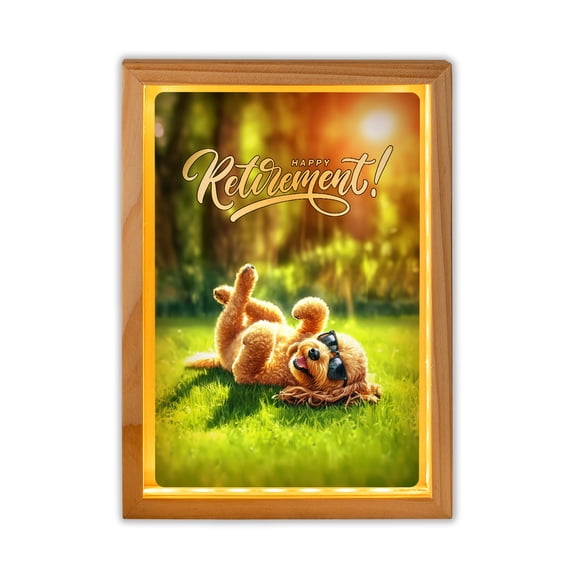 Happy Retirement with Goldendoodle Enjoy Life Rest Time Acrylic Plaque with Wood Photo Frame Box Doodle Dog Lover Gifts Idea Light Box - 02027