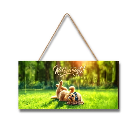 Happy Retirement with Goldendoodle Enjoy Life Rest Time Landscape Wood Sign Doodle Dog Lover Gifts Idea Hanging Wall Home Decor - 02027