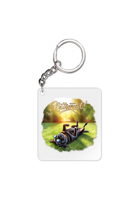 Happy Retirement with Labrador Retriever Enjoy Life Rest Time Acrylic Keychain Lab Dog Lover Gifts Collar Charm Tag Keyring - 02027