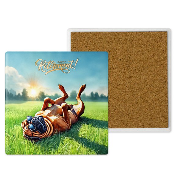 Happy Retirement with Mastiff Enjoy Life Rest Time Set of 4 Stone Coasters Mastiffs Dog Lover Gifts Idea 4x4in Absorbent Soapstone Coaster - 02027