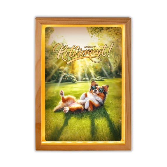 Happy Retirement with Miniature American Shepherd Enjoy Life Rest Time Acrylic Plaque with Wood Photo Frame Box MAS Dog Lover Gifts Light Box - 02027