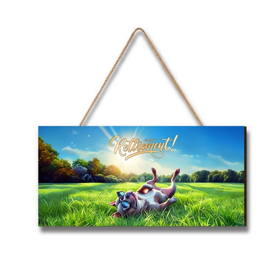 Happy Retirement with Pitbull Enjoy Life Rest Time Landscape Wood Sign Terrier Dog Lover Hanging Wall Home Decor - 02027