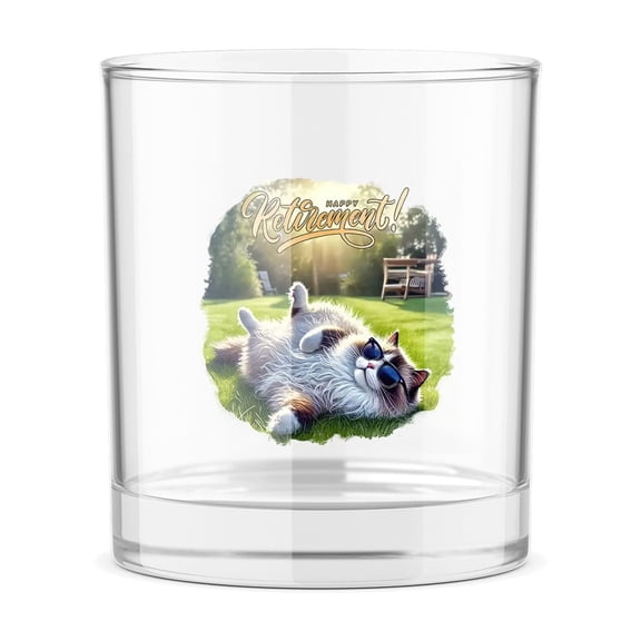 Happy Retirement with Ragdoll Enjoy Life Rest Time 11oz Whiskey Glass Mug Cat Lover Kitten Owner Gifts Idea Whiskey Cocktail Glasses Cup - 02027