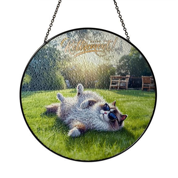 Happy Retirement with Ragdoll Enjoy Life Rest Time Stained Glass Suncatcher Cat Lover Kitten Owner Gifts Idea Window Hanging Sign Decor - 02027