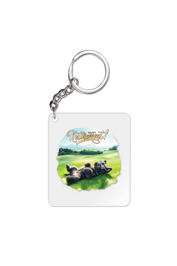 Happy Retirement with Schnauzer Enjoy Life Rest Time Acrylic Keychain Miniature Schnauzer Dog Lover Collar Charm Tag Keyring - 02027