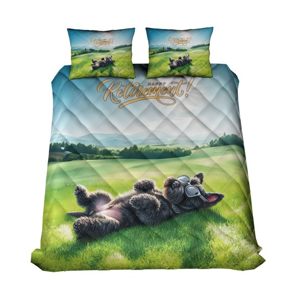 Happy Retirement with Schnauzer Enjoy Life Rest Time Quilt Bedding Set Miniature Schnauzer Dog Lover 1 Blanket Bed Cover 2 Pillowcases - 02027