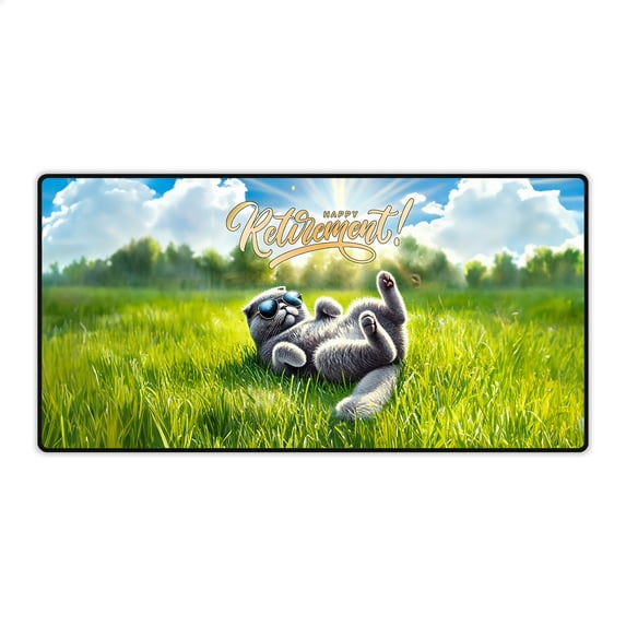 Happy Retirement with Scottish Fold Enjoy Life Rest Time Desk Mat Full Keyboard Mouse Pad Cat Lover Kitten Owner Gifts Large Mousepad - 02027