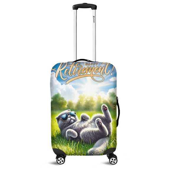 Happy Retirement with Scottish Fold Enjoy Life Rest Time Travel Luggage Cover Cat Lover Kitten Owner Gifts Suitcase Dust Protective Decor - 02027