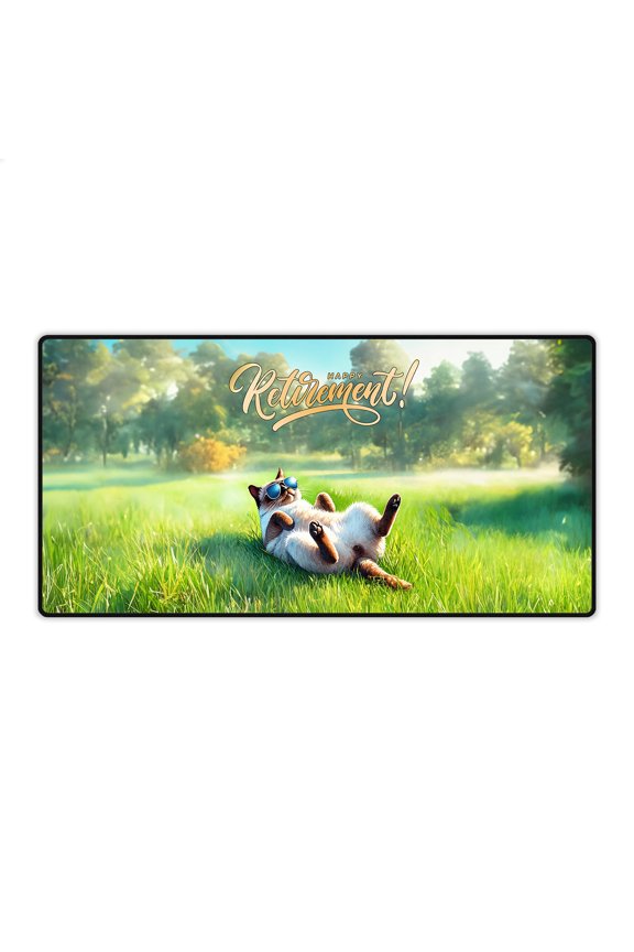 Happy Retirement with Siamese Enjoy Life Rest Time Desk Mat Full Keyboard Mouse Pad Cat Lover Kitten Owner Gifts Large Mousepad - 02027
