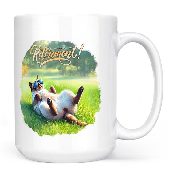 Happy Retirement with Siamese Enjoy Life Rest Time Mug Cat Lover Kitten Owner Gifts Coffee Tea Cup - 02027