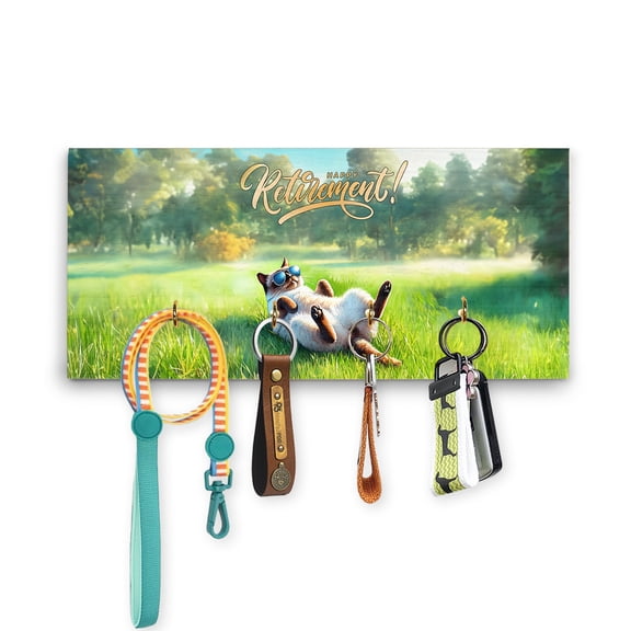 Happy Retirement with Siamese Enjoy Life Rest Time Wood Key Holder Cat Lover Kitten Owner Gifts Wall-mounted Key Rack Home Decor - 02027