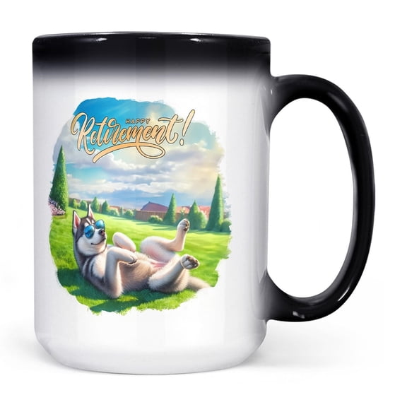 Happy Retirement with Siberian Husky Enjoy Life Rest Time Heat Color Changing Mug Husky Dog Lover Gifts Magic Coffee Mug - 02027