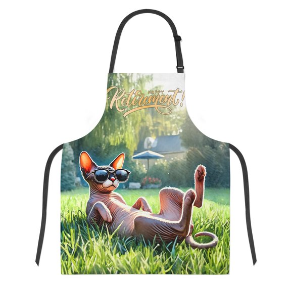 Happy Retirement with Sphynx Enjoy Life Rest Time Apron Cat Lover Kitten Owner Gifts Idea for Cooking Grilling Baking Painting Gardening - 02027