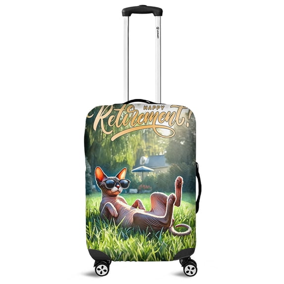 Happy Retirement with Sphynx Enjoy Life Rest Time Travel Luggage Cover Cat Lover Kitten Owner Gifts Idea Suitcase Dust Protective Decor - 02027