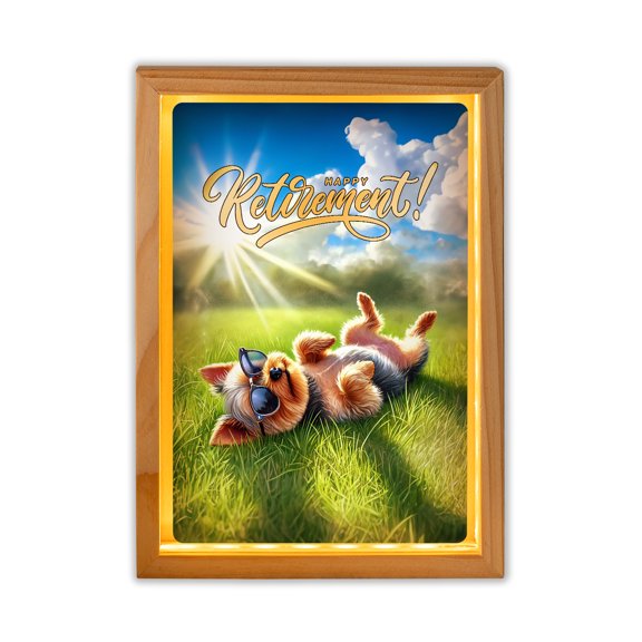 Happy Retirement with Yorkshire Terrier Enjoy Life Rest Time Acrylic Plaque with Wood Photo Frame Box Yorkie Dog Lover Gifts Light Box - 02027