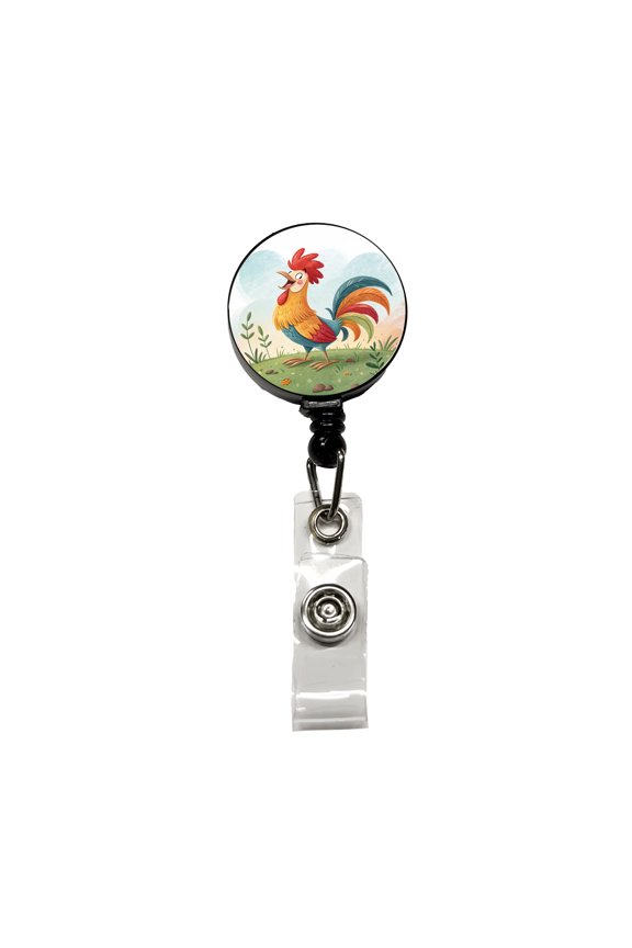 Happy Rooster Retractable Reel ID Badge Key Card Name Tag Holder with Clip