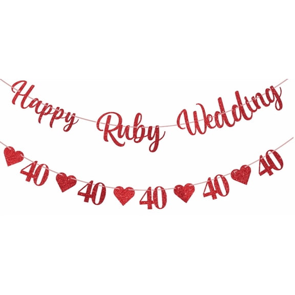 Happy Ruby Wedding Banner, Red Glitter, 40th Anniversary Party Decoration