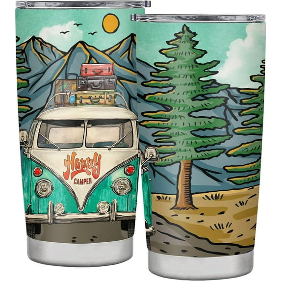 Happy Rv Camper Tumbler Gifts for Camper Tumbler Cup Gifts for Women Men Tumblers Coffee Travel Mug Birthday Gift for Camper Tumbler Insulated Stainless Steel With Lid 20 OZ