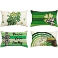 thumbnail image 1 of Happy ST Patricks Day Lucky Charm Blessed Hat Clover Stripes Throw Pillow Covers, 20 x 12 Inch Buffalo Plaid Bow Shamrocks Decoration for Sofa Couch Set of 4, 1 of 6