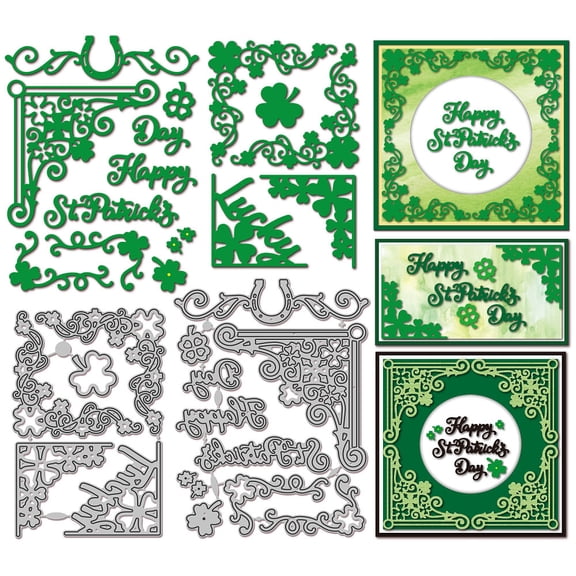 Happy Saint Patrick's Day Cutting Dies for Card Making Clover Corner Metal Die Cuts Lucky Vine Border Frame Die Cut Dies