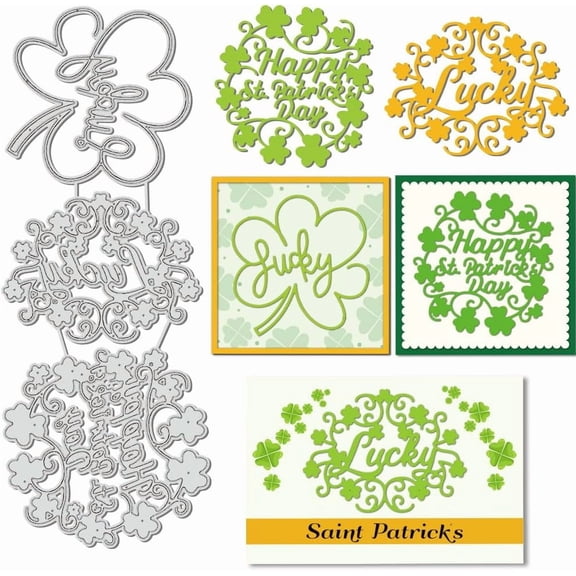 Happy Saint Patrick's Day Die Cuts for Card Making 9.0x3.4inch Irish Shamrock Embossing Stencils Template for Card Scrapbooking and DIY Craft Album Paper Card Decor 0.08cm Thick 1 pc