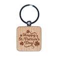thumbnail image 1 of Happy Saint Patrick's Day with Shamrocks Square Keychain Charm Tag - Engraved Wood, 1 of 6