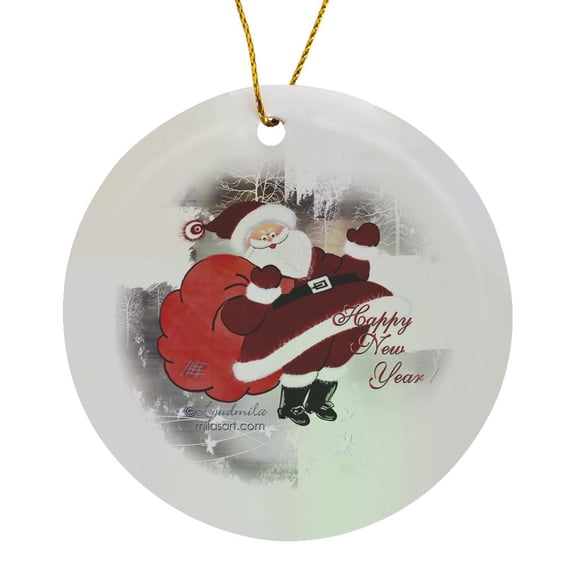 3drose, Happy Santa, Circle Porcelain Ornament