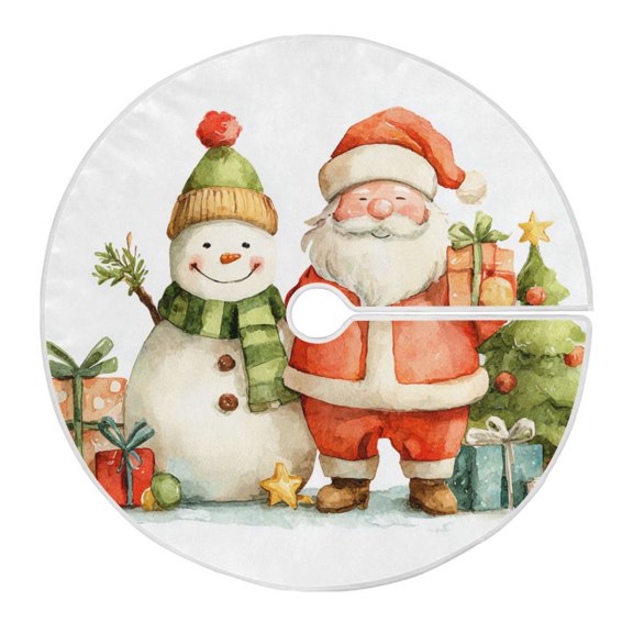 Happy Santa Claus and Cute Snowman Christmas Christmas Tree Skirt Opening Design Floor Mat Holiday Decor 35 inch