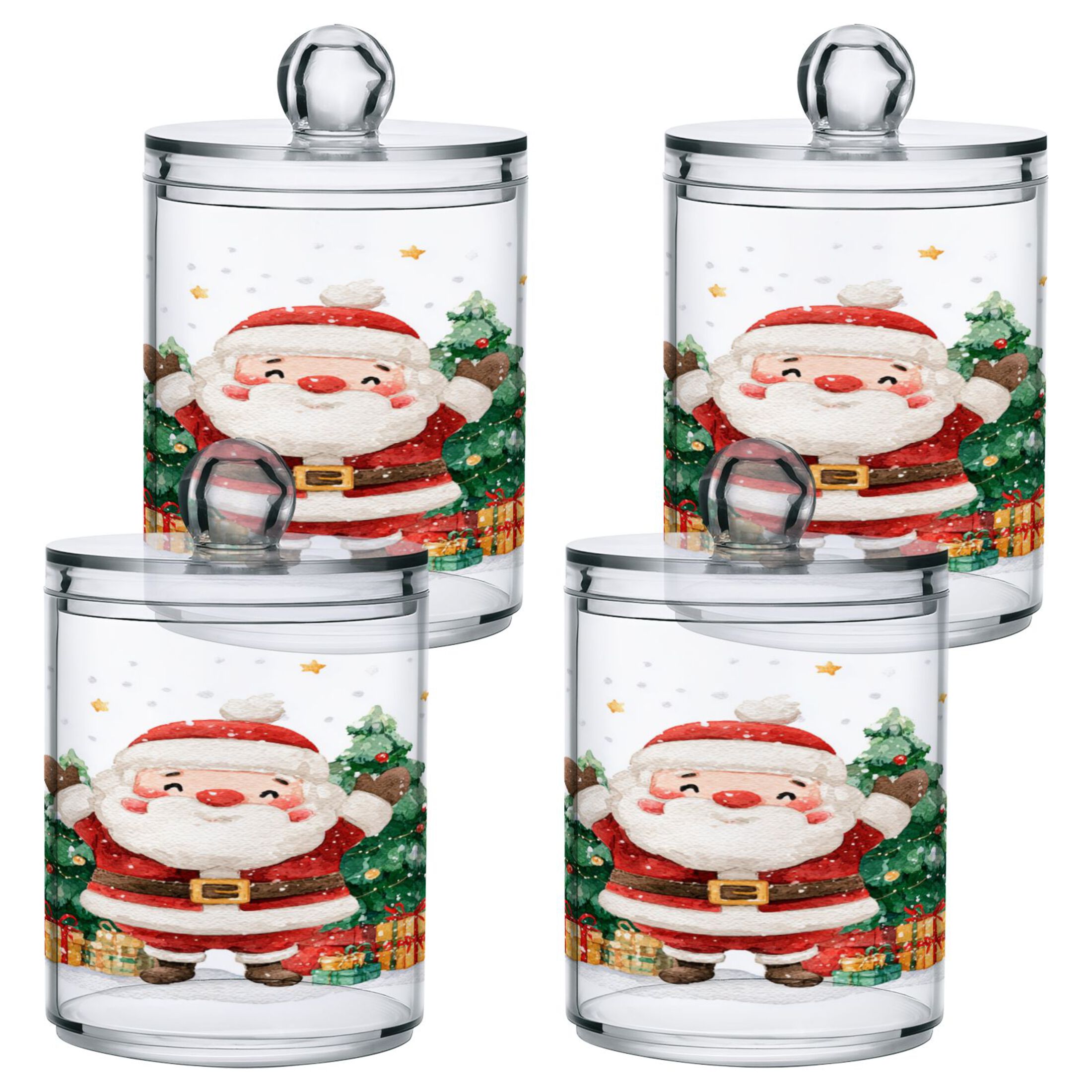 Translucent Santa Happy Santa with Christmas Trees Watercolor Translucent Plastic Cans ...