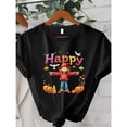 thumbnail image 1 of Happy Scarecrow Pumpkin Graphic Tee Short Sleeve Round Neck Fashion and Comfortable T-Shirt Top Black S-5XL, 1 of 5