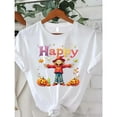 thumbnail image 1 of Happy Scarecrow Pumpkin Graphic Tee Short Sleeve Round Neck Fashion and Comfortable T-Shirt Top White S-5XL, 1 of 4