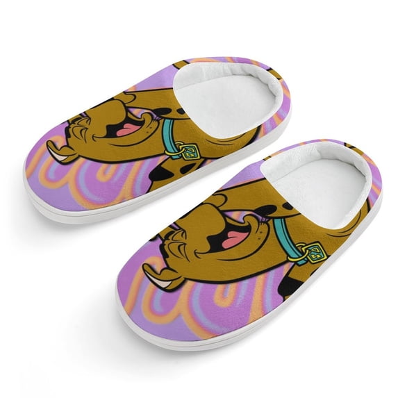 Happy Scooby Doo Soft Plush Slippers for Boys Girls Winter Warm Cotton Slippers with Rubber Sole Non-Slip Kid's Slip on Shoes Fluffy House Slippers For Indoor And Outdoor